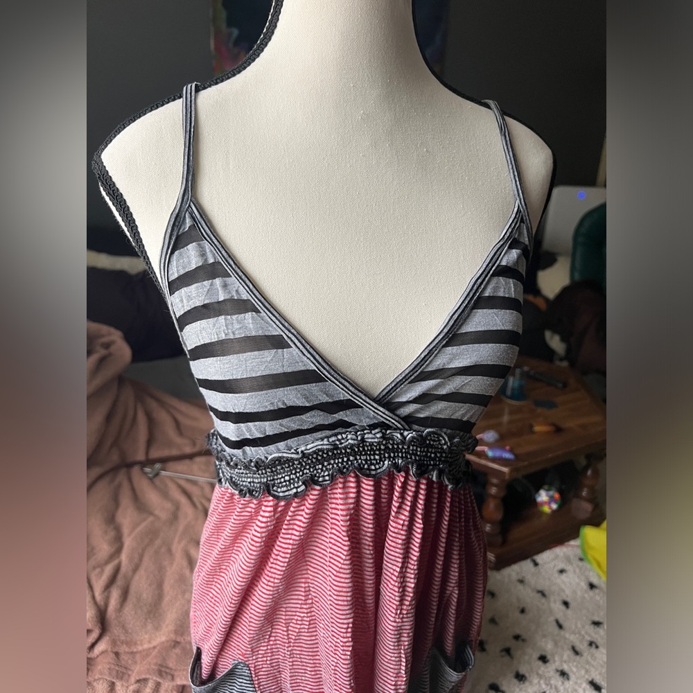 Red and Black Striped Summer Dress